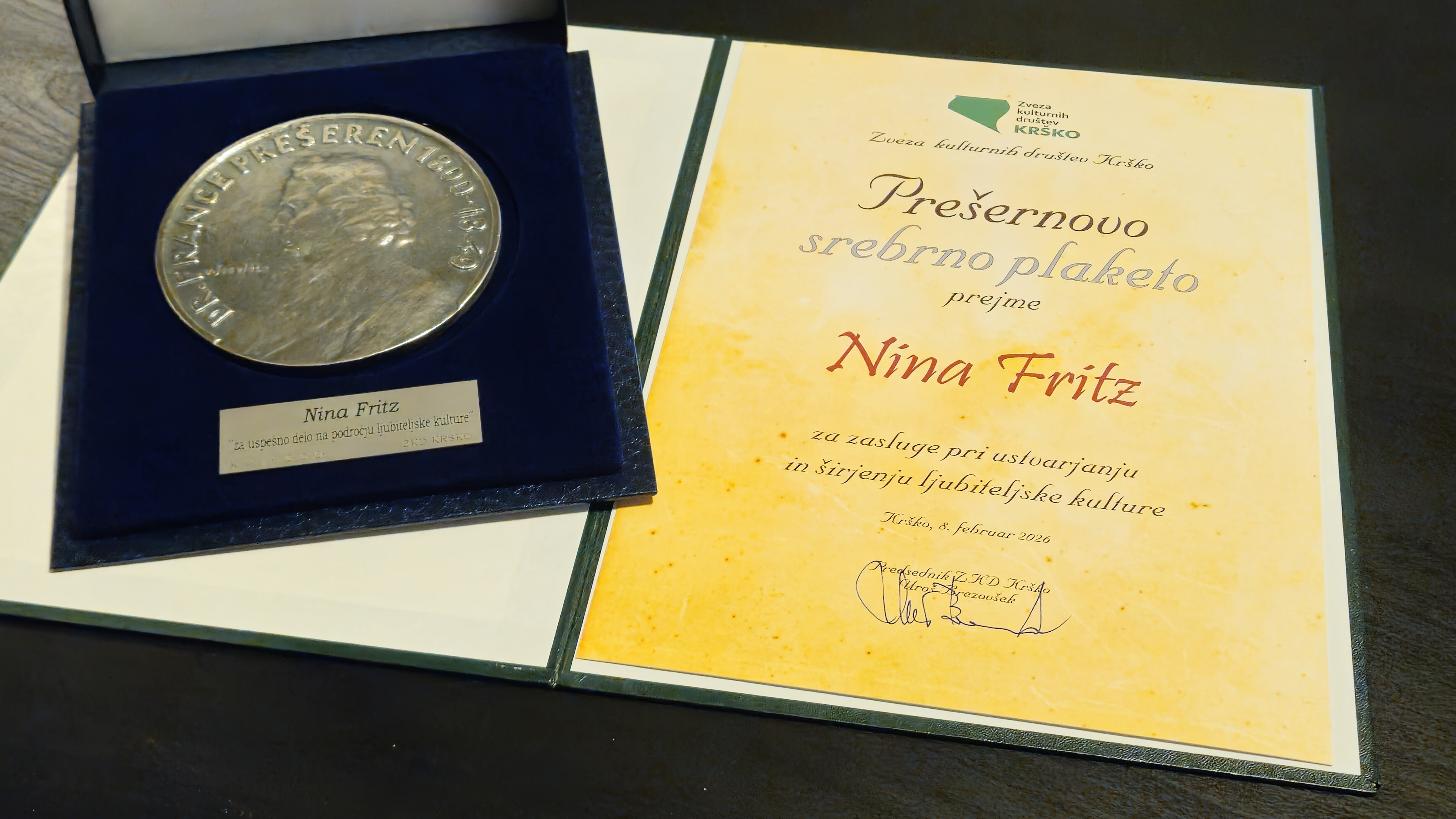 Prešernova srebrna plaketa za dr. Nino Fritz